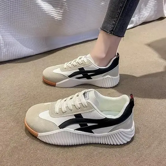 White & Navy Casual Lace-Up Sneakers